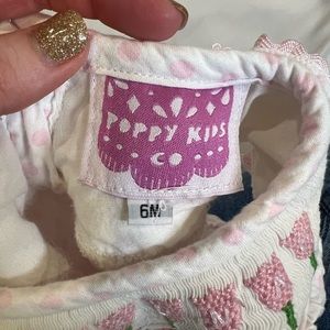 Poppy Kids Co Savannah Monogram Smocked Bubble 6 months Pink Flowers Polkadot